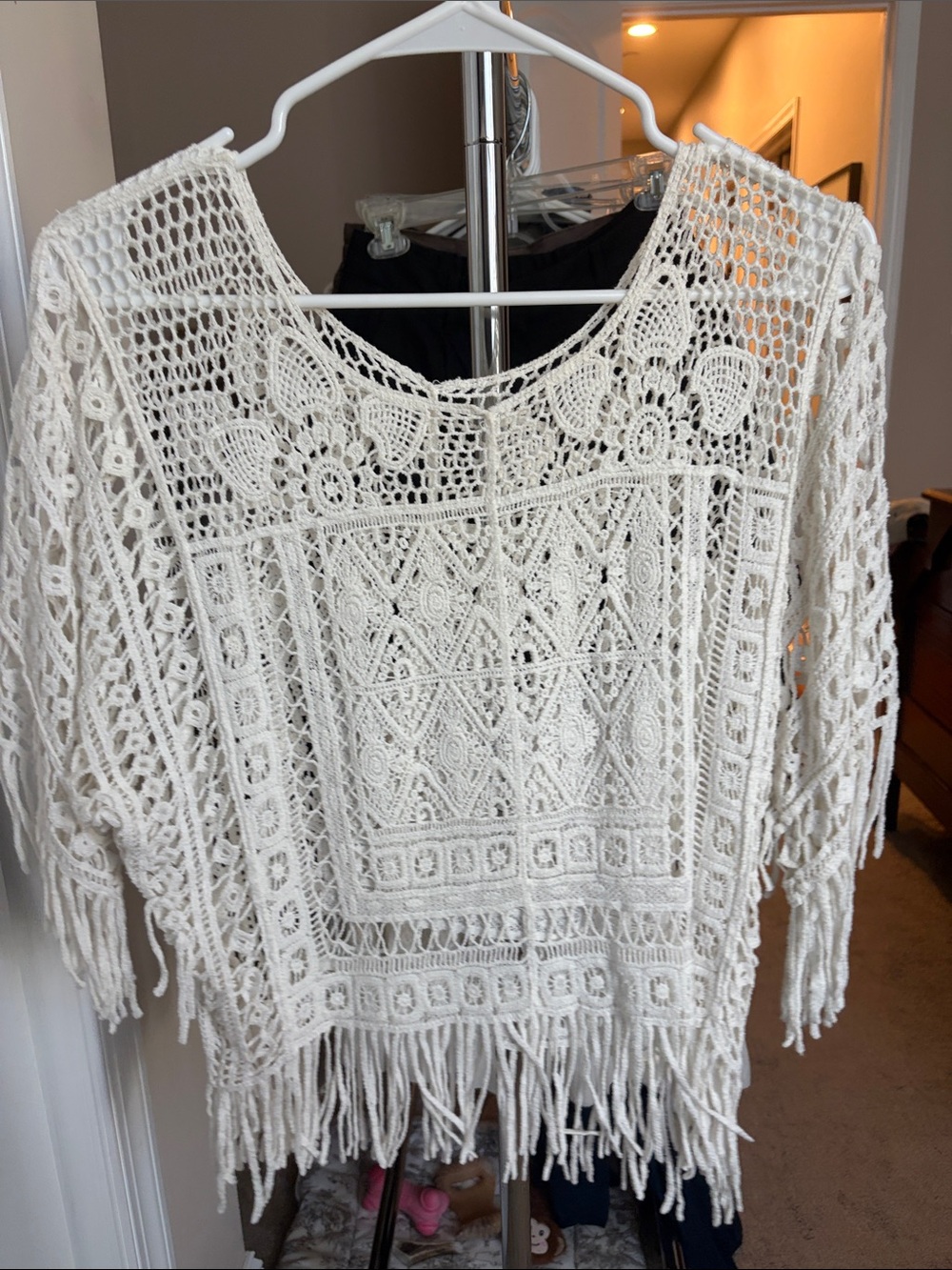 Vintage White Crochet Fringe Tunic Top